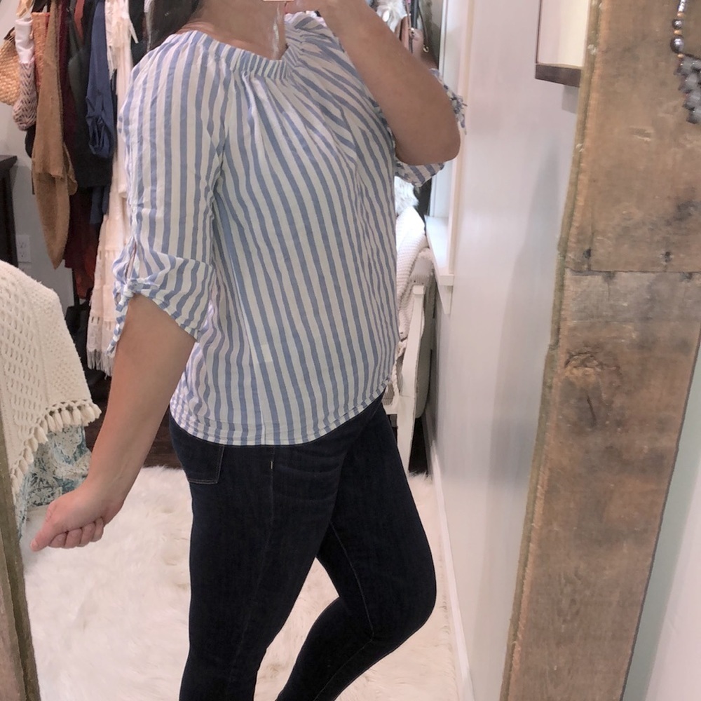 Mileage size medium blue white striped summer top